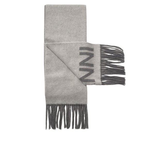 Common logo fringe wool muffler - Gray