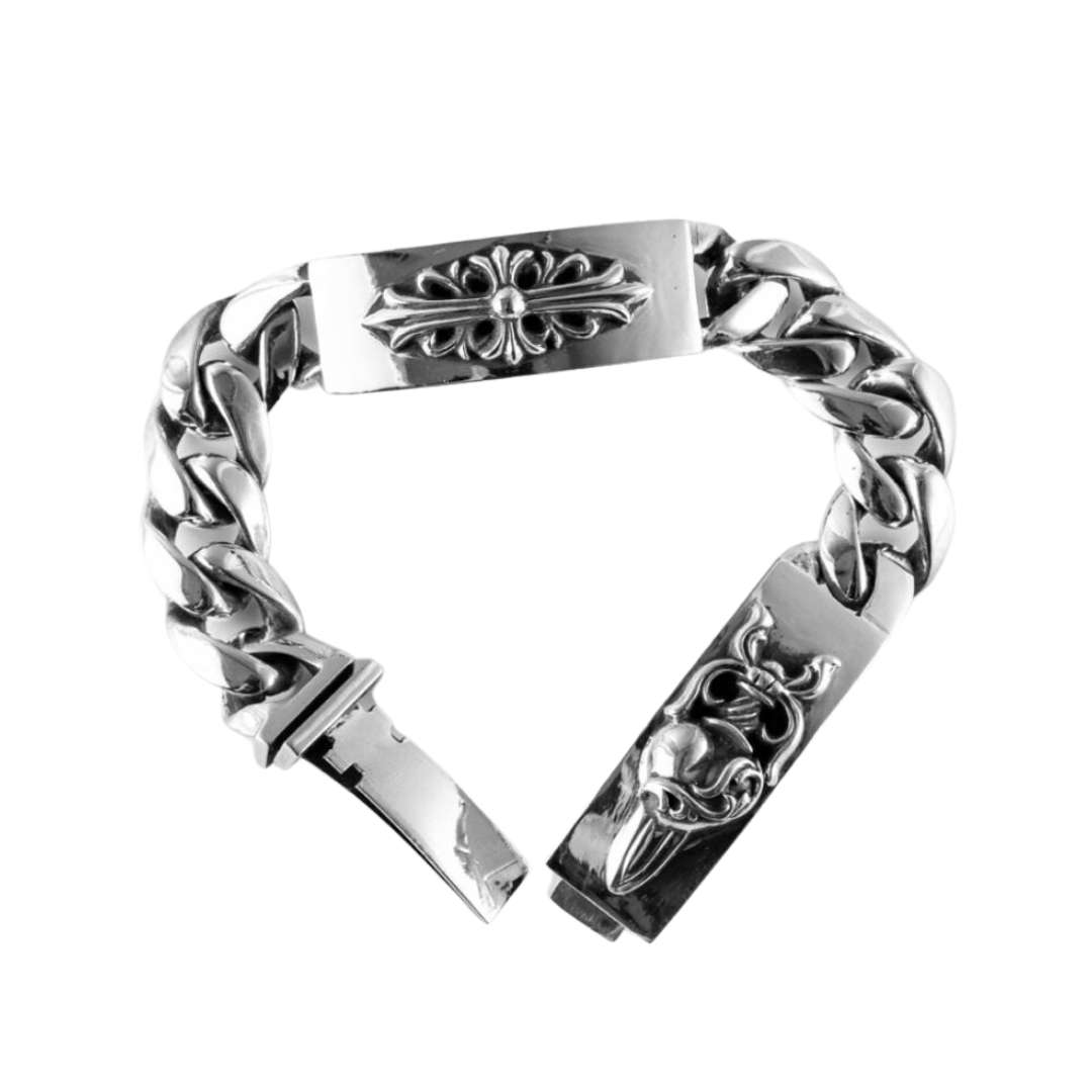 Double ID Heart Dagger & Floral Classic Bracelet