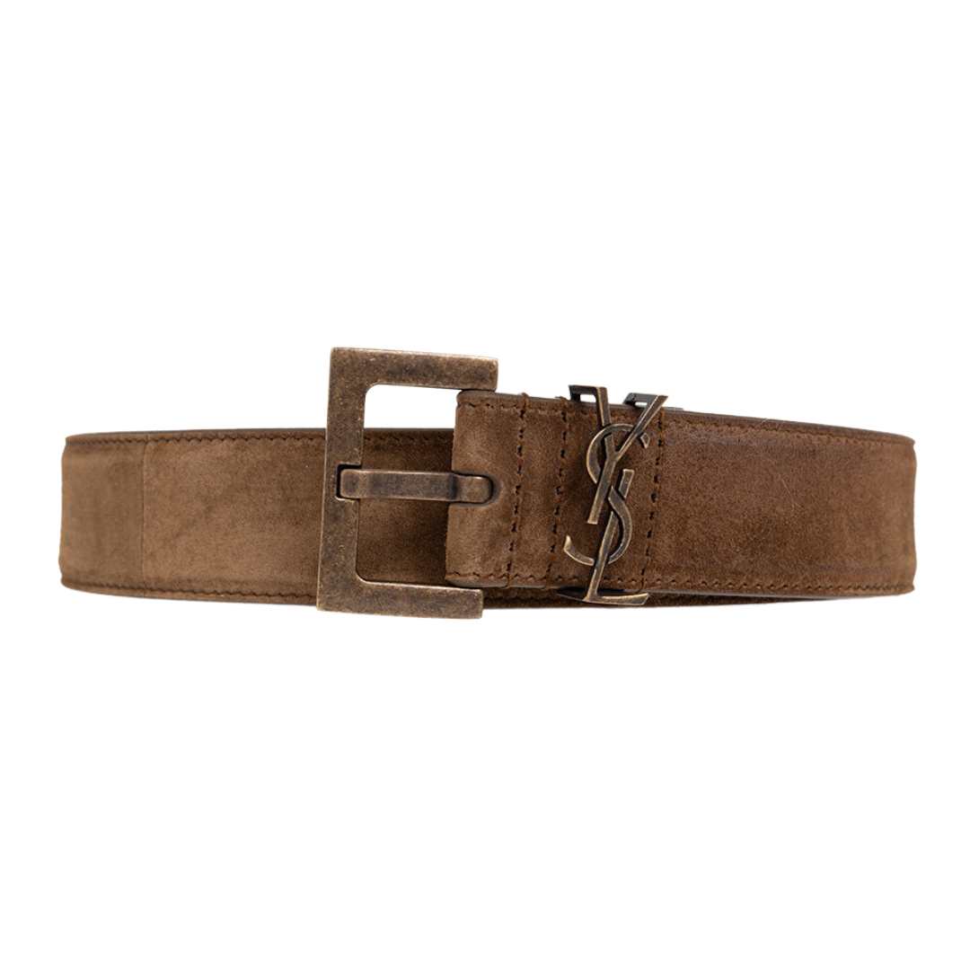 monogram suede leather belt