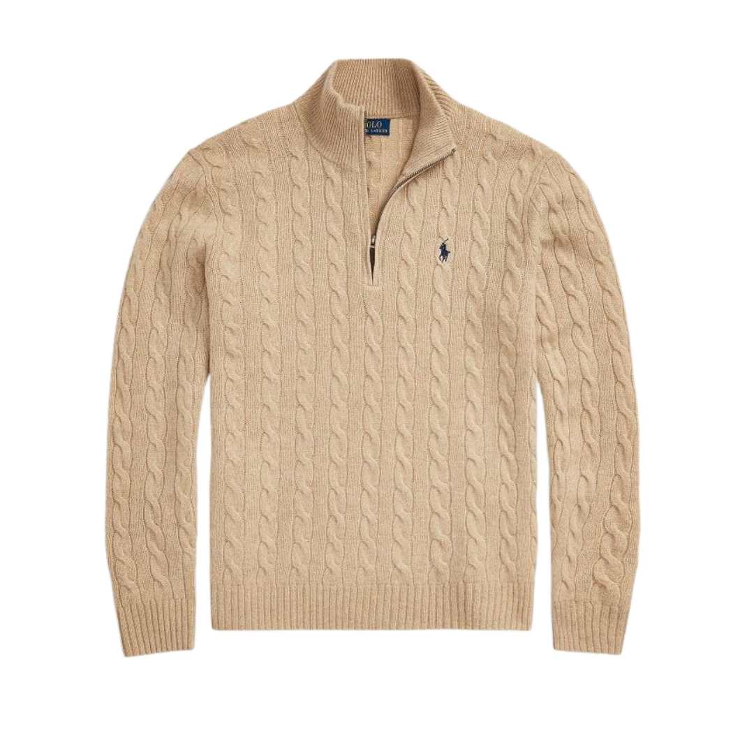 Pony logo half zip-up cable knit