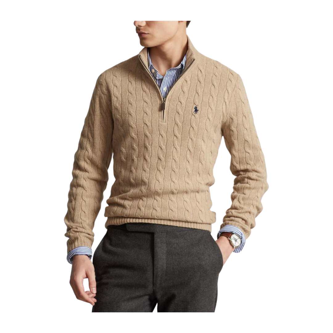 Pony logo half zip-up cable knit