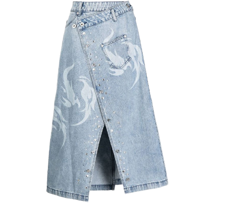 Phoenix washed denim midi skirt