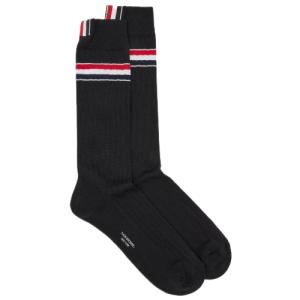 Men's Athletic Ribbed Cotton Striped Mid Calf Socks - Black