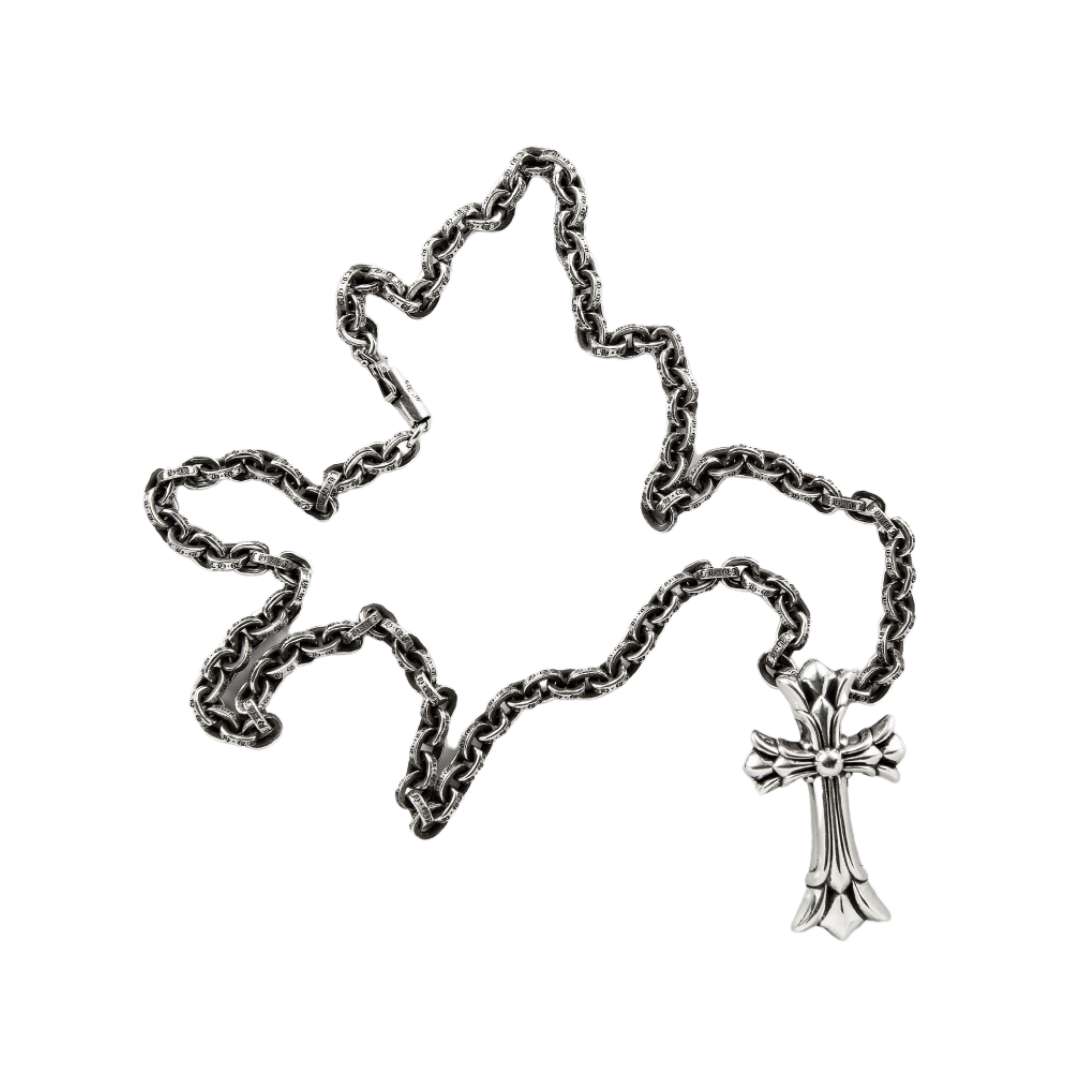 Double CH cross pendant + paper chain 24 inch necklace SET