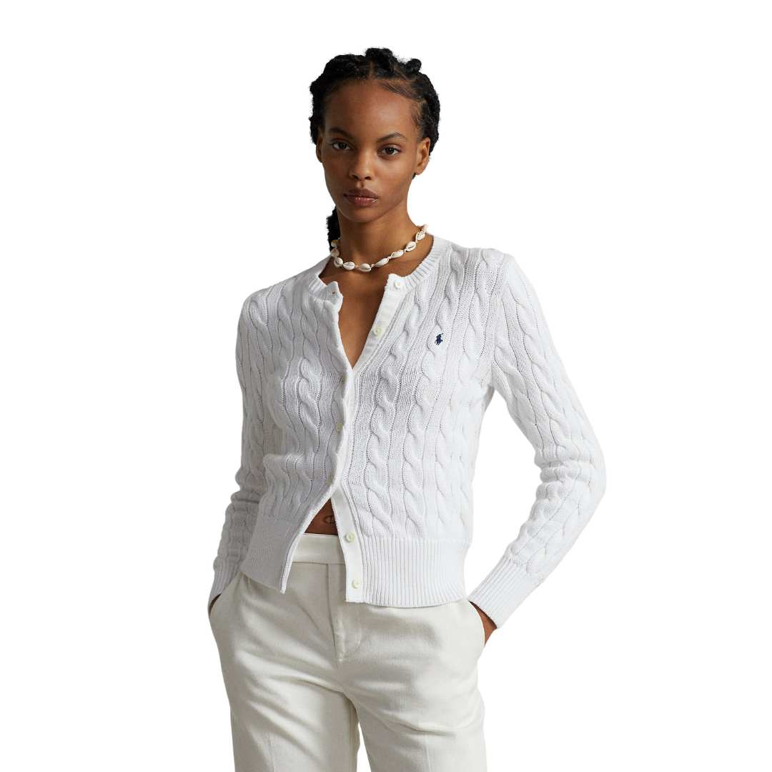 Cable-Knit Cotton Crewneck Cardigan