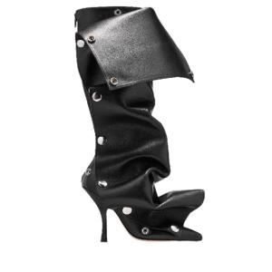 Snap button leather high boot heels