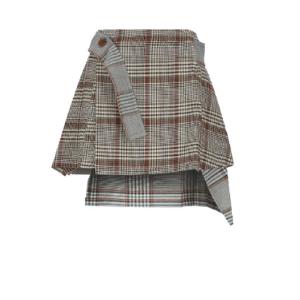 Checked wool blend draped skirt