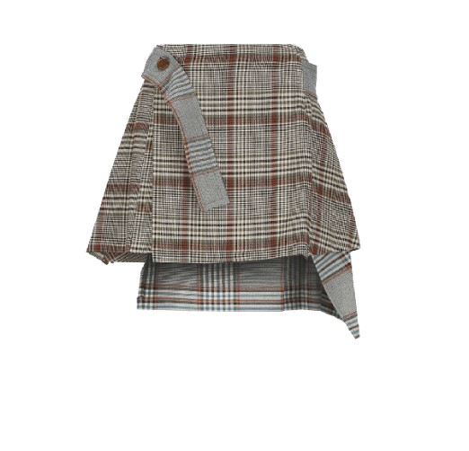 Checked wool blend draped skirt