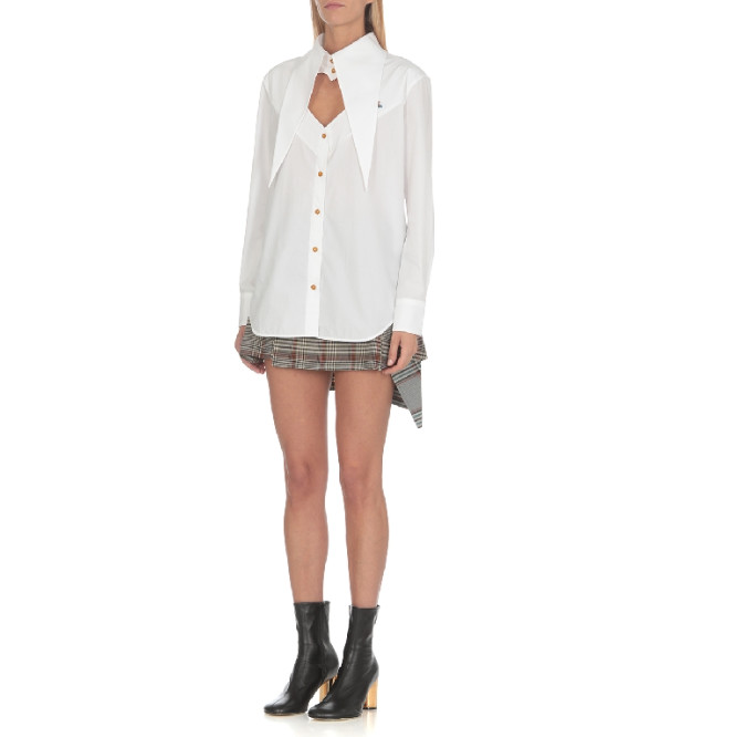 Checked wool blend draped skirt