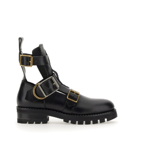Black leather buckle boots