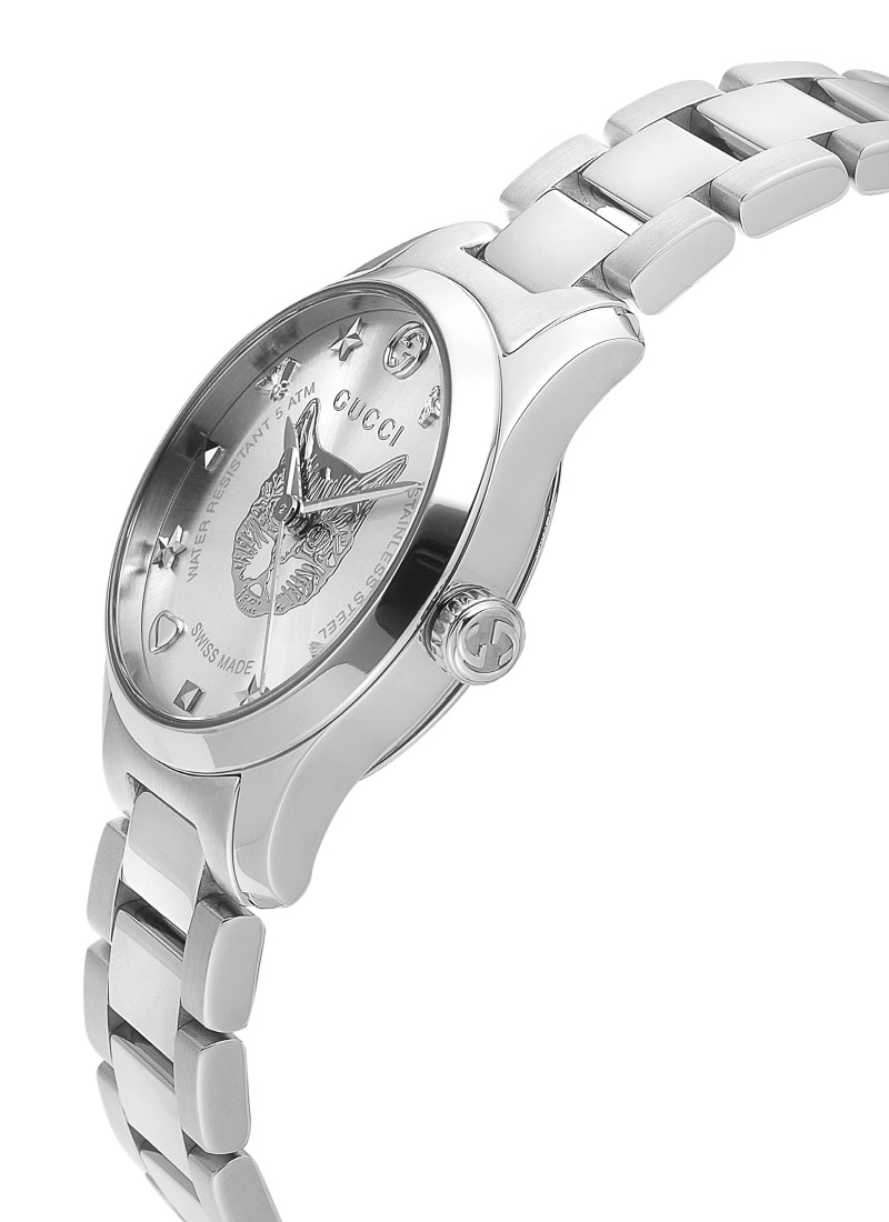 G-Timeless Cat Watch Silver Women's Metal Watch 