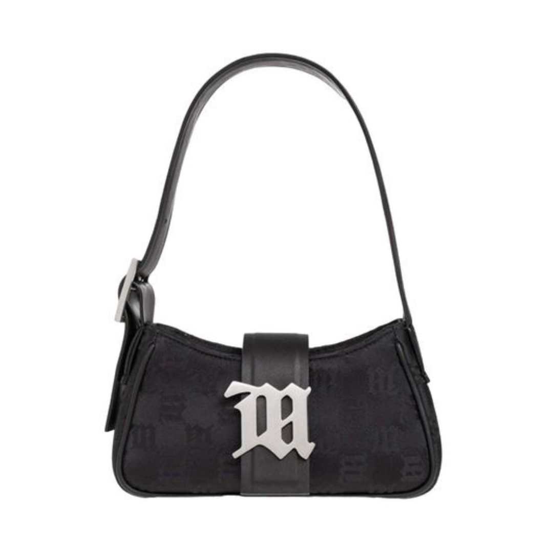 MISBHV BLACK MONOGRAMMED HOBO SHOULDER BAG