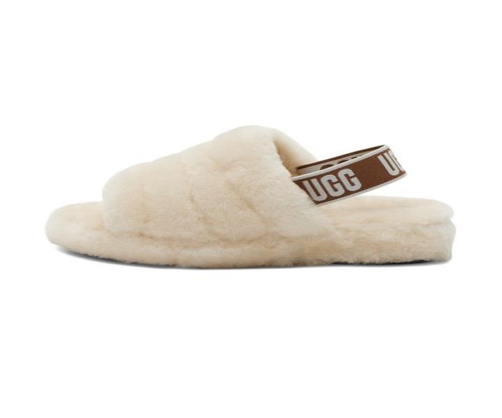 UGG Strap Bold Fur Slippers (Fluff Yes Slide) W - Natural 