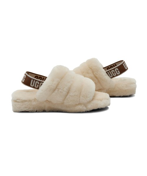 UGG Strap Bold Fur Slippers (Fluff Yes Slide) W - Natural 