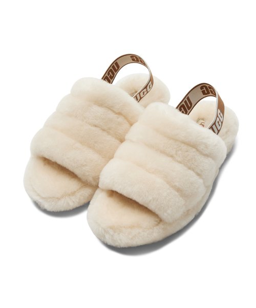 UGG Strap Bold Fur Slippers (Fluff Yes Slide) W - Natural 