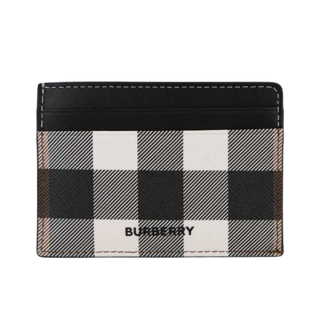 Check Print and Leather Card Case