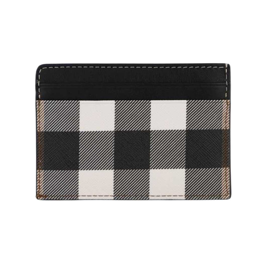 Check Print and Leather Card Case