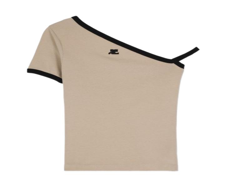  Women's Asymmetric Contrast Short Sleeve T-Shirt - Sand 