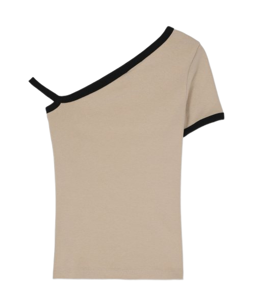  Women's Asymmetric Contrast Short Sleeve T-Shirt - Sand 