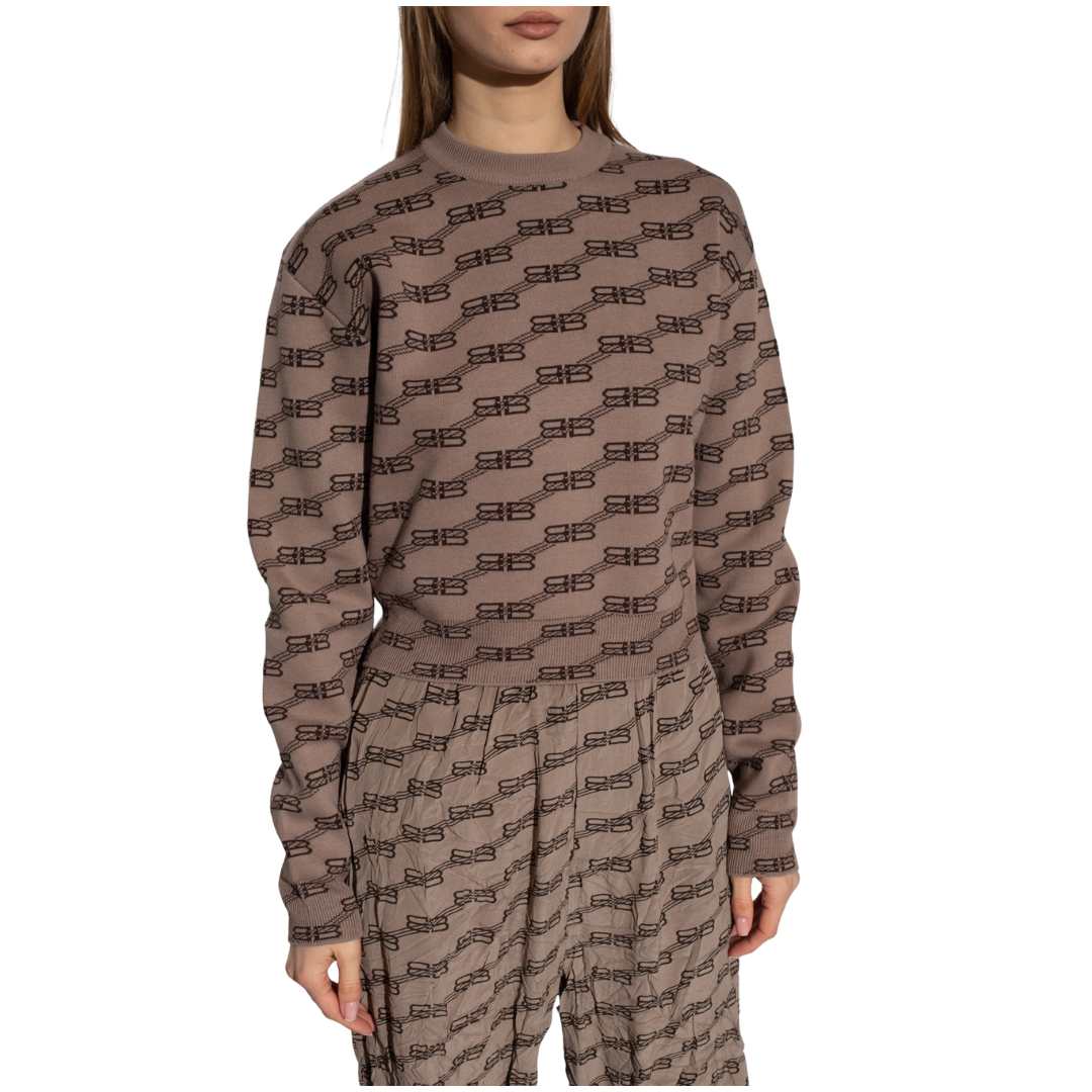 BALENCIAGA BROWN SWEATER WITH MONOGRAM