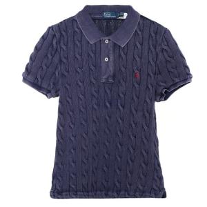 Pony logo embroidered cable knit short sleeve collar