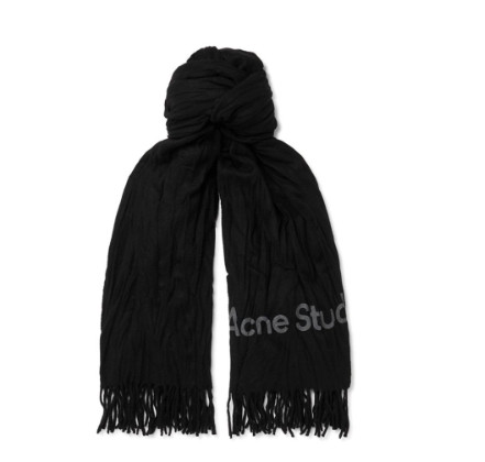 Logo Crinkle Wool Muffler Black