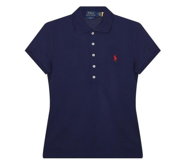 Logo embroidered stretch cotton short sleeve collar