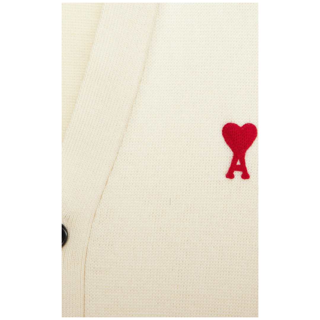 Chain stitch heart logo merino wool cardigan