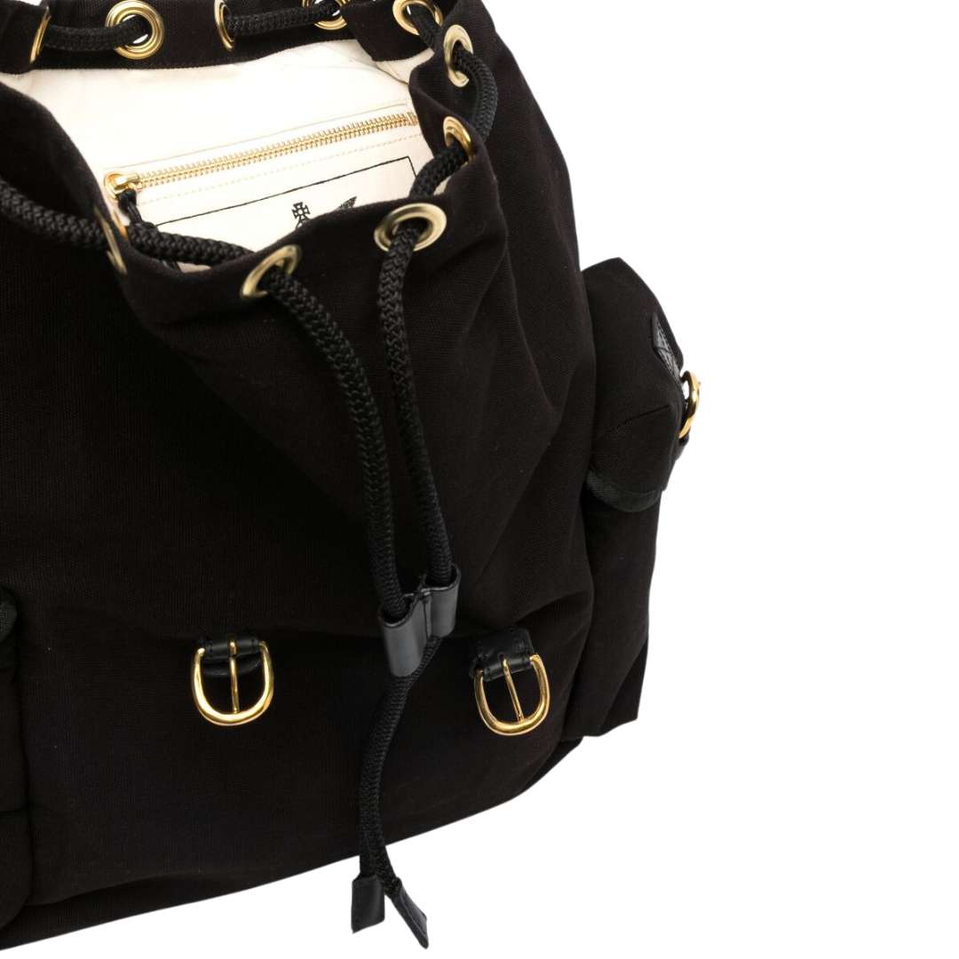 Orb-plaque drawstring backpack