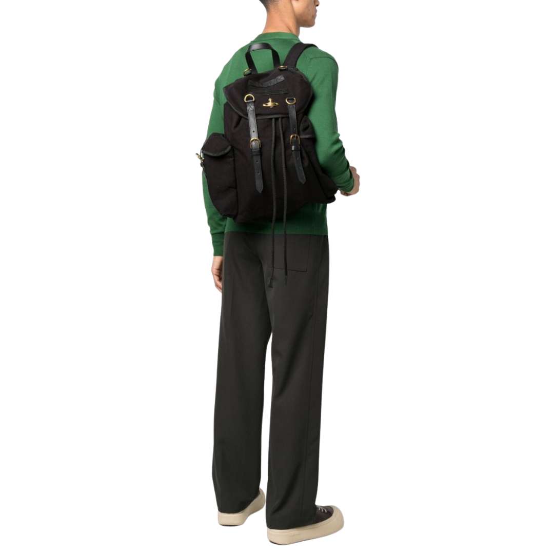 Orb-plaque drawstring backpack