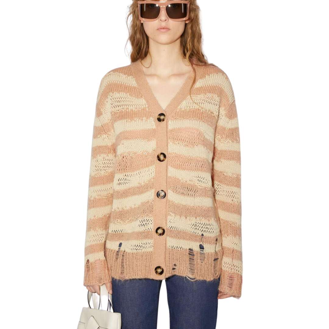 DISTRESSED STRIPE CARDIGAN Warm beige/beige