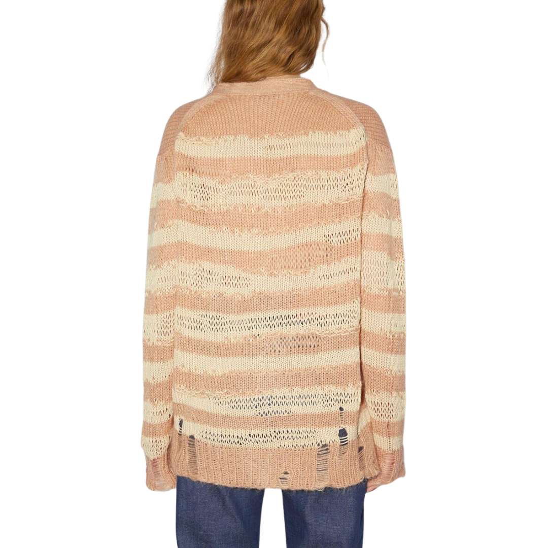DISTRESSED STRIPE CARDIGAN Warm beige/beige