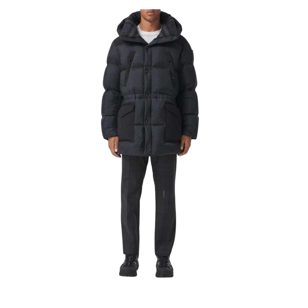 Logo Applique Nylon Fur Coat 