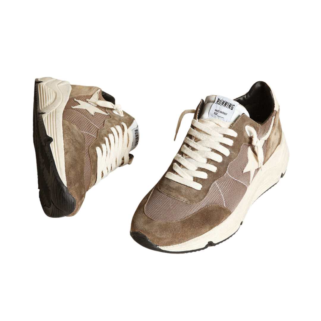 Running Sole sneakers in olive-green mesh and leather with cream-colored leather star and heel tab $ 625