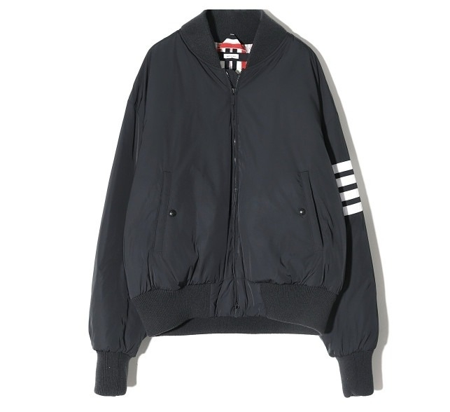 4-bar striped poly twill oversized padded blouson