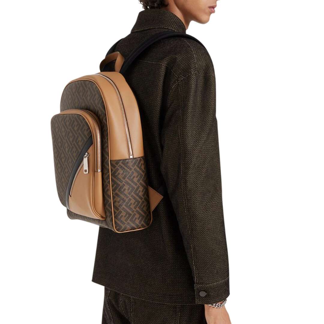 FF coated canvas and smooth leather backpack