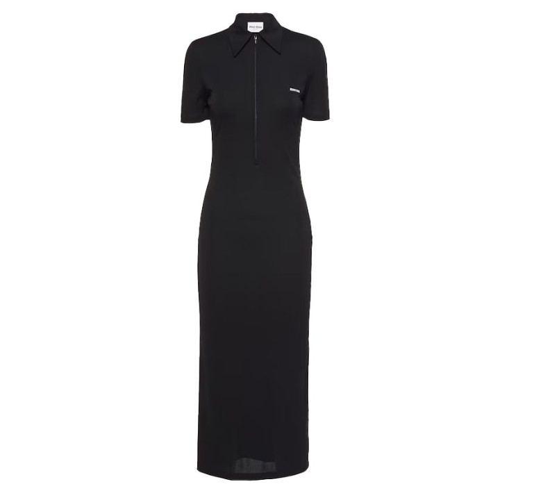 Logo organza half zip-up dress