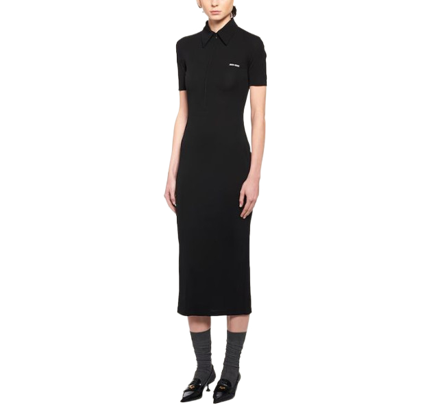 Logo organza half zip-up dress