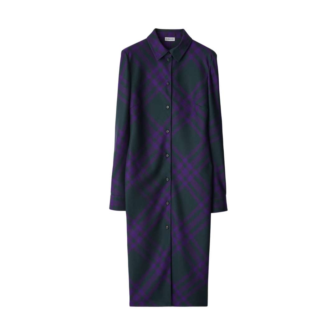 Wool Check Print Shirt Dress