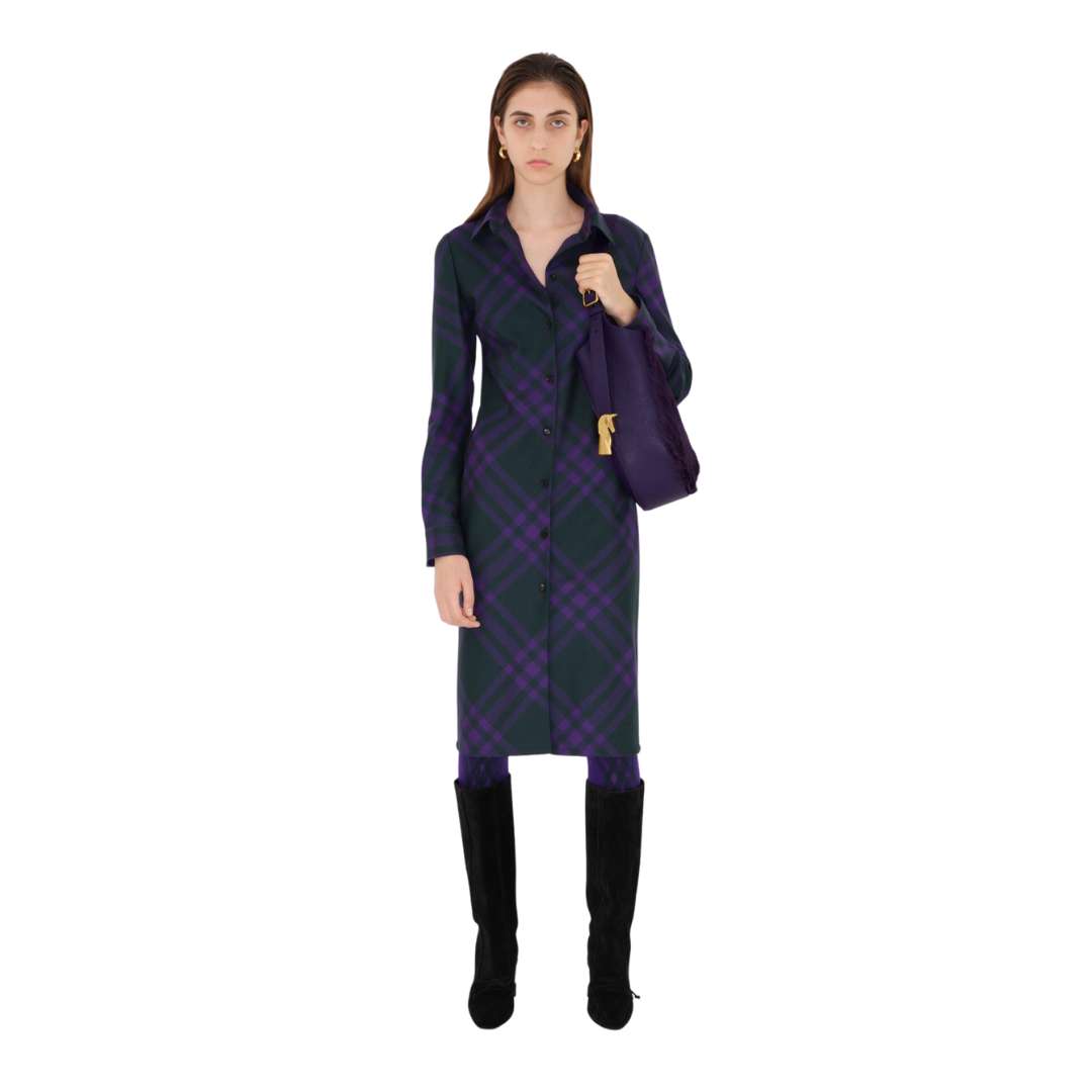 Wool Check Print Shirt Dress