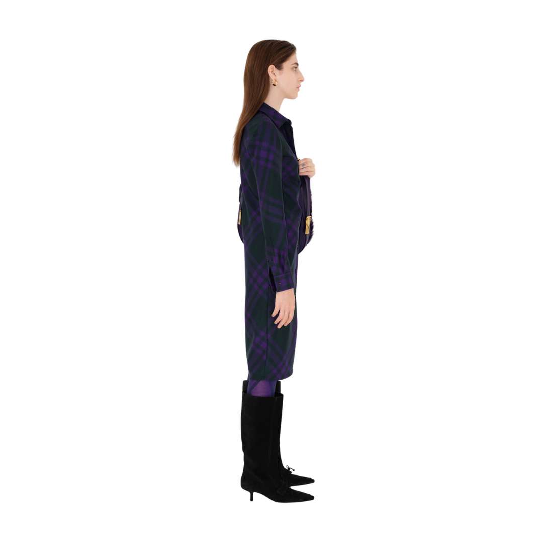 Wool Check Print Shirt Dress