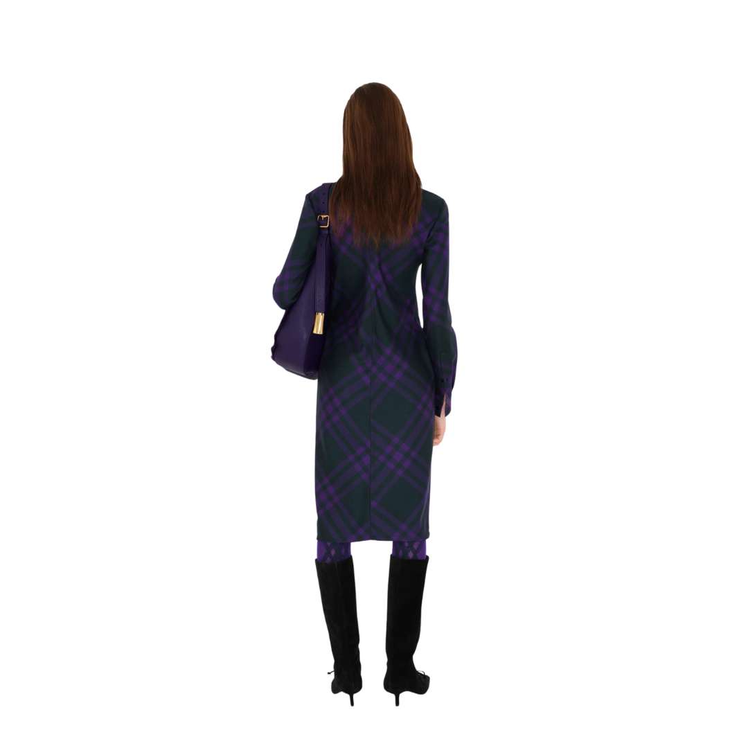 Wool Check Print Shirt Dress