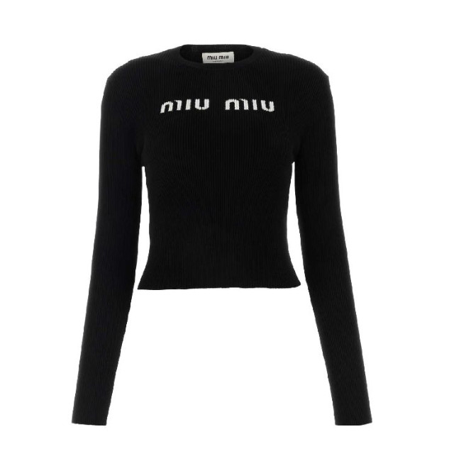 Logo intarsia rib knit top