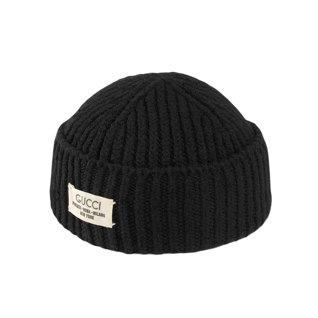 Rib wool hat with label
