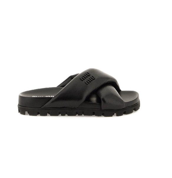 Logo padded leather cross sandals