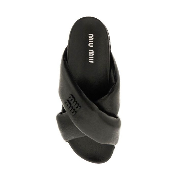 Logo padded leather cross sandals