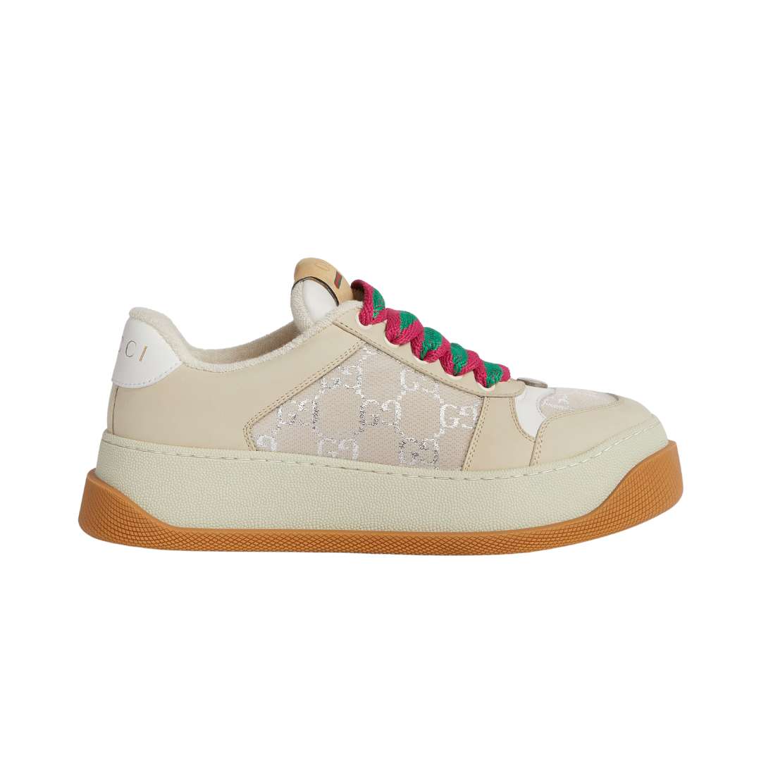 Screener sneaker in white GG lamé canvas