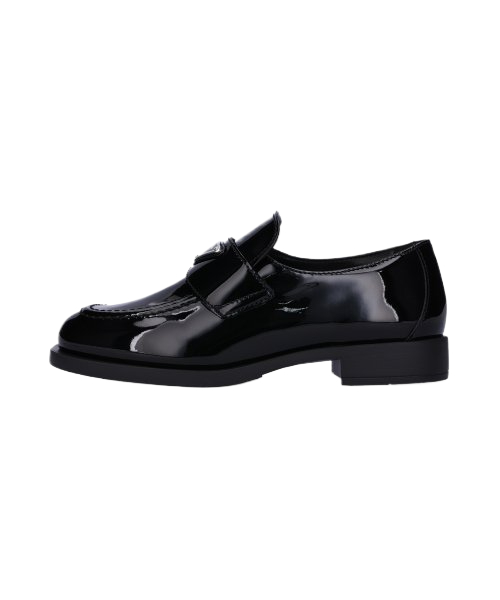 Women's Triangle Logo Patent Leather Loafers - Black