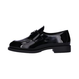 Women's Triangle Logo Patent Leather Loafers - Black