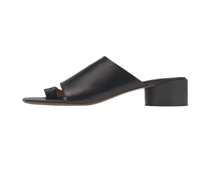 Women's Leather Heel Sandals - Black